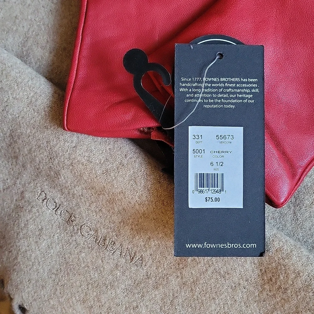 Nwt Fownes brothers leather gloves,cashmere lined, cherry,6.5